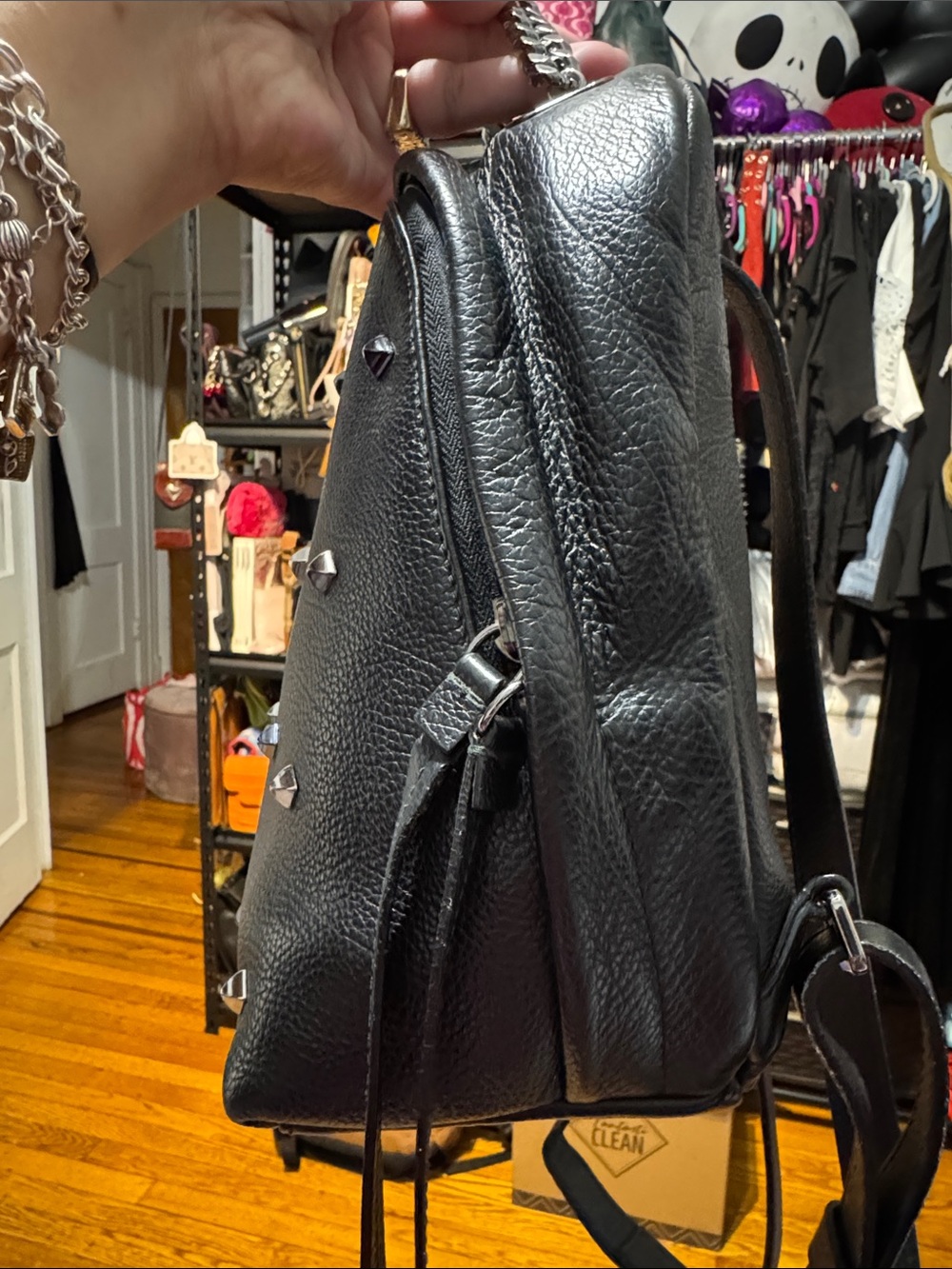 Furla Black Pebbled Leather Mini Backpack with Silver Studs - Picture 5 of 15
